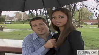 Loser husband watching her wife go black
